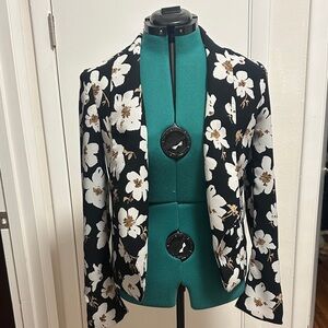 LOFT Black and White Floral Blazer